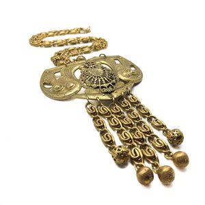 Vintage Freirich Gilt Etruscan Statement Bib Necklace French 1960s